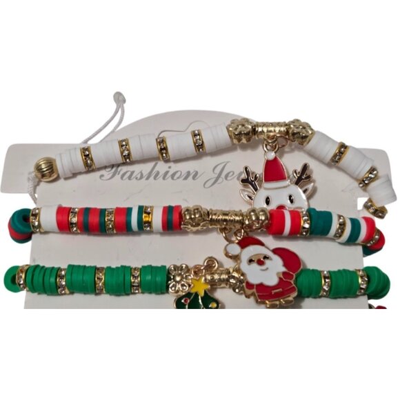 4pcs Woman Christmas Charm Polymer Clay Bead Stretch Bracelet Set - NEW - Picture 3 of 5